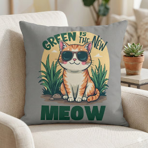 Retro "Groen is de nieuwe miauw" Cool Cat Natuur A Kussen