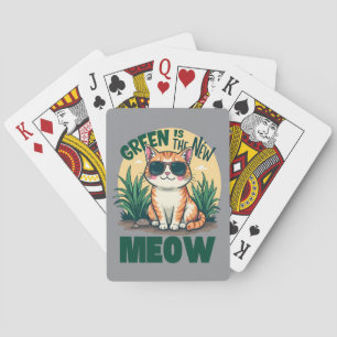 Retro "Groen is de nieuwe miauw" Cool Cat Natuur A Pokerkaarten