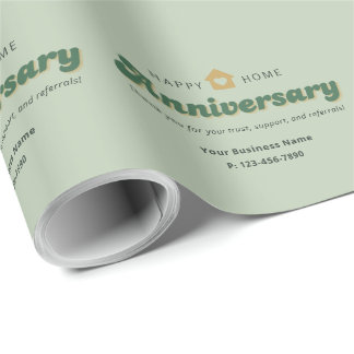 Retro Groen Onroerend Goed Thuis Jubileum Bedankt Cadeaupapier