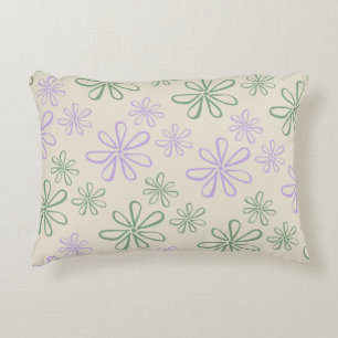 Retro Groen Paarse Kleine Bloempatroon Accent Kussen