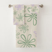 Retro Groen Paarse Kleine Bloempatroon Bad Handdoek (Insitu)