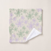 Retro Groen Paarse Kleine Bloempatroon Bad Handdoek (Wasdoekje)