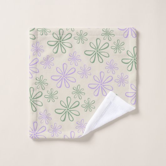 Retro Groen Paarse Kleine Bloempatroon Bad Handdoek (Wasdoekje)