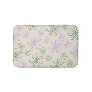 Retro  Groen Paarse Kleine Bloempatroon Badmat