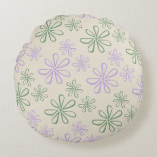Retro Groen Paarse Kleine Bloempatroon Rond Kussen