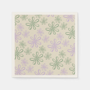 Retro Groen Paarse Kleine Bloempatroon Servet