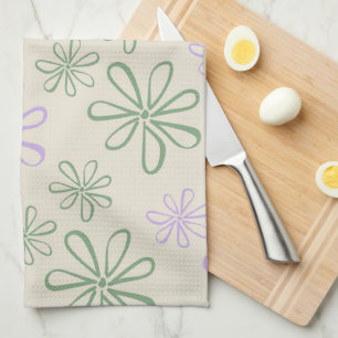 Retro  Groen Paarse Kleine Bloempatroon Theedoek
