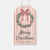 Retro Groen Rood Roze Getrokken Boog Krans Kerst Cadeaulabel (Voorkant)