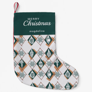 Retro Groen Rood Vrolijk Kerstfeest Botanisch Kleine Kerstsok