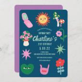 Retro Groen Roze 21e Verjaardagsfeestje Kaart (Voorkant / Achterkant)