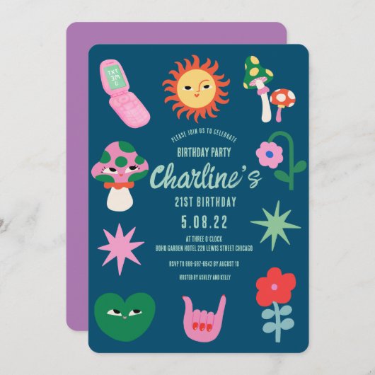 Retro Groen Roze 21e Verjaardagsfeestje Kaart (Voorkant / Achterkant)