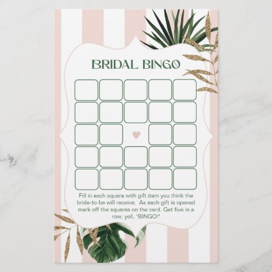 Retro groen roze palm vrijgezellenfeest bingogame (Voorkant)