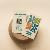 Retro Groen Sinaasappel QR Code Boho Bloemen Uniek Visitekaartje