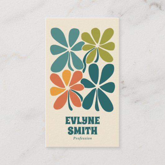 Retro Groen Sinaasappel QR Code Boho Bloemen Uniek Visitekaartje (Voorkant)