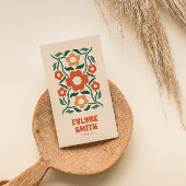 Retro Groen Sinaasappel QR Code Groovy Floral Fun  Visitekaartje