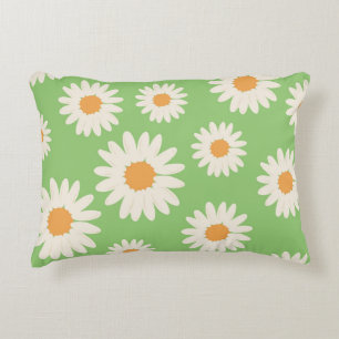 Retro Groen Wit Daisy Flower Pattern Accent Kussen