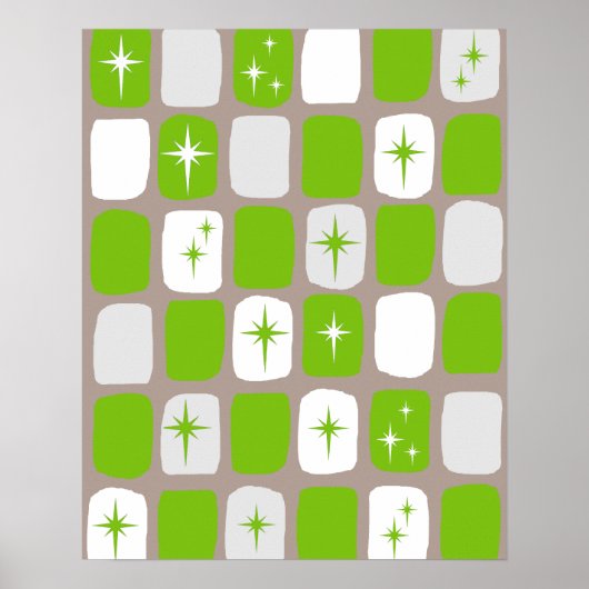 Retro Groen & Wit Starbursts Poster (Voorkant)