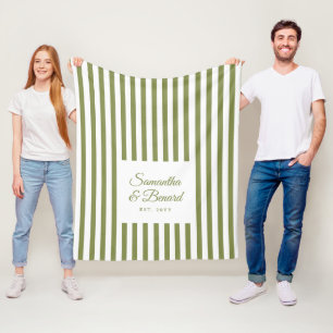 Retro Groen Witte Strepen Persoonlijke Trouwdag Fleece Deken