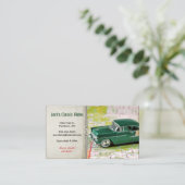 Retro groene auto op kaart visitekaartje (Staand voorkant)