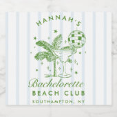 Retro Groene & Blauwe Strepen Bachelorette Sparkli Sparkling Wijnetiket (Enkel label)