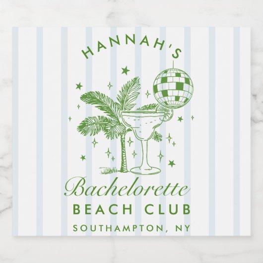 Retro Groene & Blauwe Strepen Bachelorette Sparkli Sparkling Wijnetiket (Enkel label)