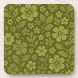 Retro groene bloemen hard plastic & kurk onderzett bier onderzetter