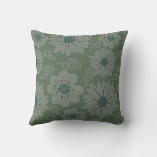 Retro Groene Bloemen Kussen
