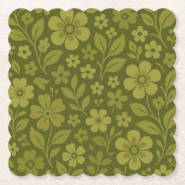 Retro groene bloemen onderzetters van papier – div