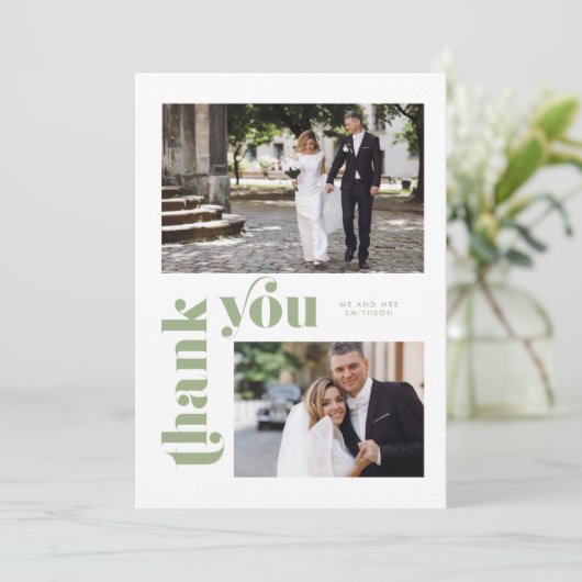 Retro Groene Bruiloft Dank u Kaart (Staand voorkant)