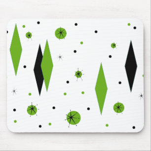 Retro Groene Diamanten & Starbursts Mousepad Muismat