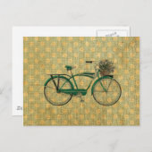 Retro Groene Fiets met de Mand van de Bloem Briefkaart (Voorkant / Achterkant)
