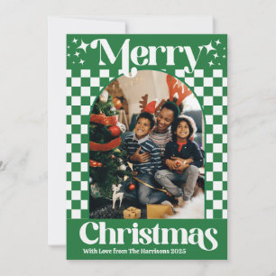 Retro groene geruite kerst plat kaart