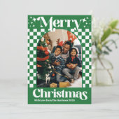 Retro groene geruite kerst plat kaart (Staand voorkant)