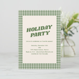 Retro groene geruite kerstfeest uitnodiging