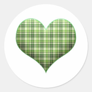 Retro groene geruite pluizige hart St Patrick Ronde Sticker