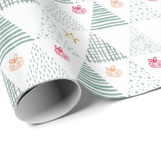 Retro Groene Kerstbomen Modern Abstract Uniek Cadeaupapier (Rol Hoek)