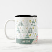 Retro Groene Kerstster Modern Abstract Uniek Tweekleurige Koffiemok (Links)