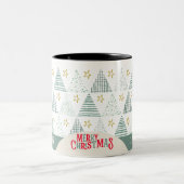 Retro Groene Kerstster Modern Abstract Uniek Tweekleurige Koffiemok (Center)