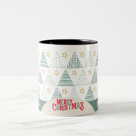 Retro Groene Kerstster Modern Abstract Uniek Tweekleurige Koffiemok (Center)