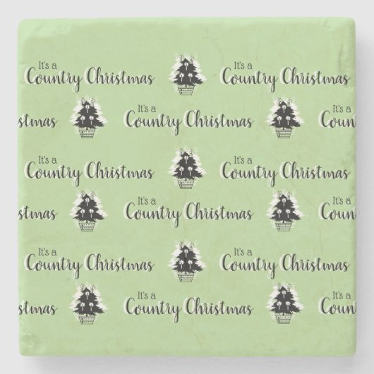 Retro Groene Land Kerstbomen Stenen Onderzetter (Voorkant)