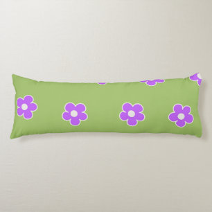Retro Groene Paarse Bloemen Eenvoudig Bloempatroon Lichaamskussen