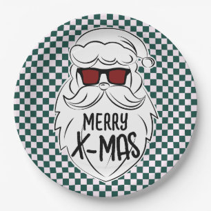 Retro groene roze geruite kerstman kerstfeest papieren bordje