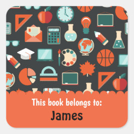 Retro groene Sinaasappel schoolbenodigdheden geper Vierkante Sticker