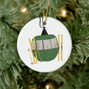 Retro groene skilift - skiën snowboarden keramisch ornament