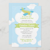 Retro groene vliegtuig babyshower uitnodiging (Voorkant / Achterkant)