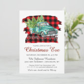 Retro Groene Vrachtwagen Buffel Plaid Kerstavond Kaart (Staand voorkant)