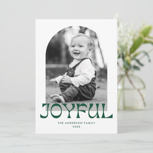 Retro Groene Vreugdeboog Foto Feestdagenkaart (Staand voorkant)