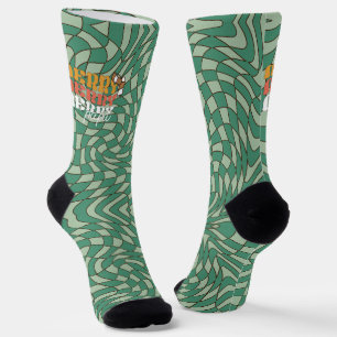 Retro groene werveling Prettige Papa Kerstmis Sokken