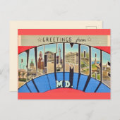 Retro groet van Baltimore MD Briefkaart (Voorkant / Achterkant)