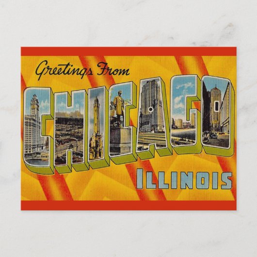 Retro Groet van Chicago  Briefkaart (Voorkant)